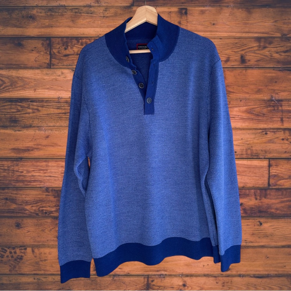 UNTUCKit‎ 100% Extra Fine Merino Wool Blue Sweater Men's XL
